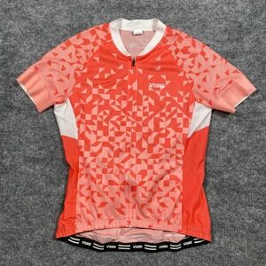 VEBE Mens Cycling Jersey Short Sleeve Pink Orange Geometric Mesh Size M